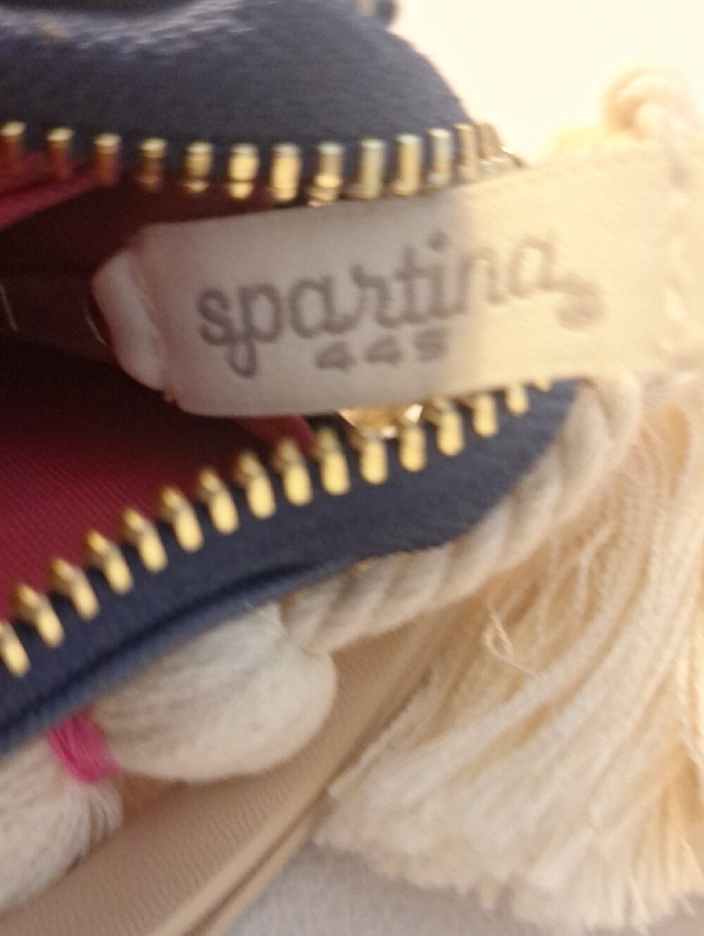 Gorgeous Spartina Striped Navy and White Leather Wristlet Pouch with Tassel - Picture 4 of 11